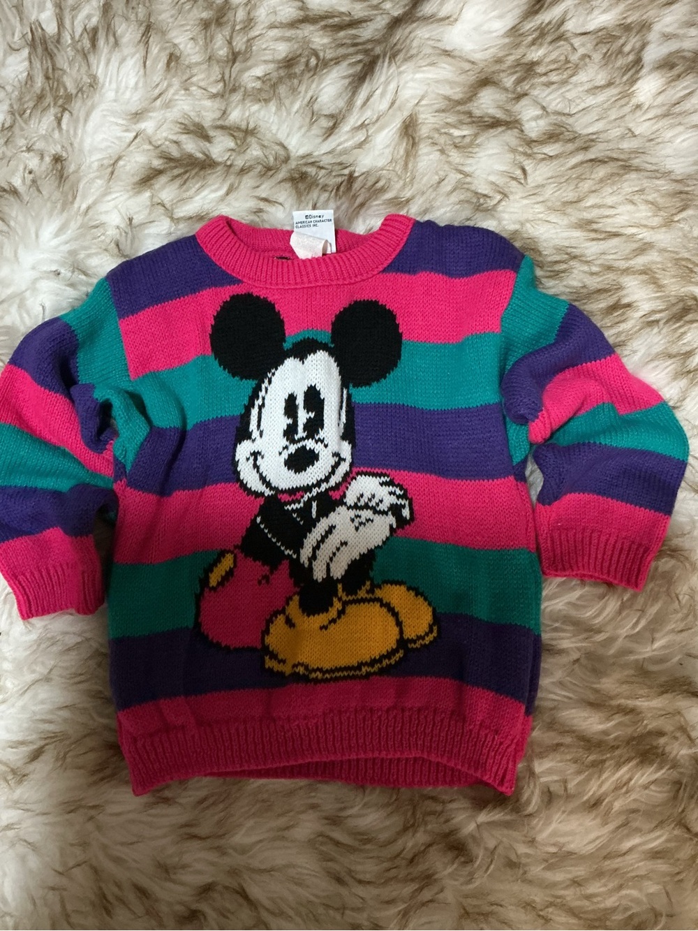 Vintage Colorful Striped Mickey Mouse Sweater large 2T